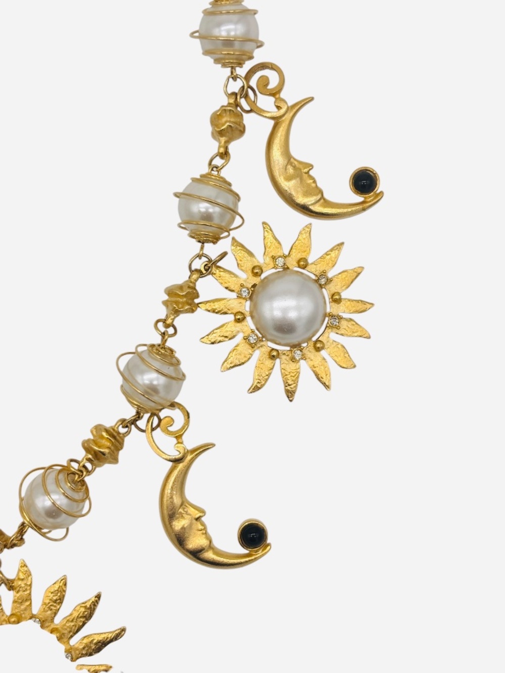 Signed Craft Vintage 80s Matte Gold Sun, Moon and Stars Celestial Charm Necklace - Picture 7 of 9